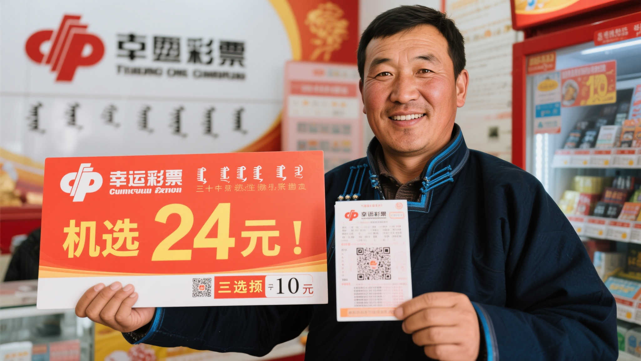 70后蒙古族大哥10元机选喜中福彩24万：省时又省力